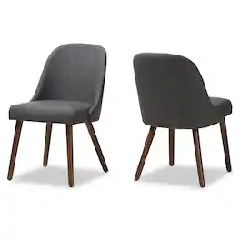 Baxton Studio - Set of 2 Cody Mid-Century Modern Dark Fabric Upholstered Walnut Finished Wood Dining Chairs - Dark Gray