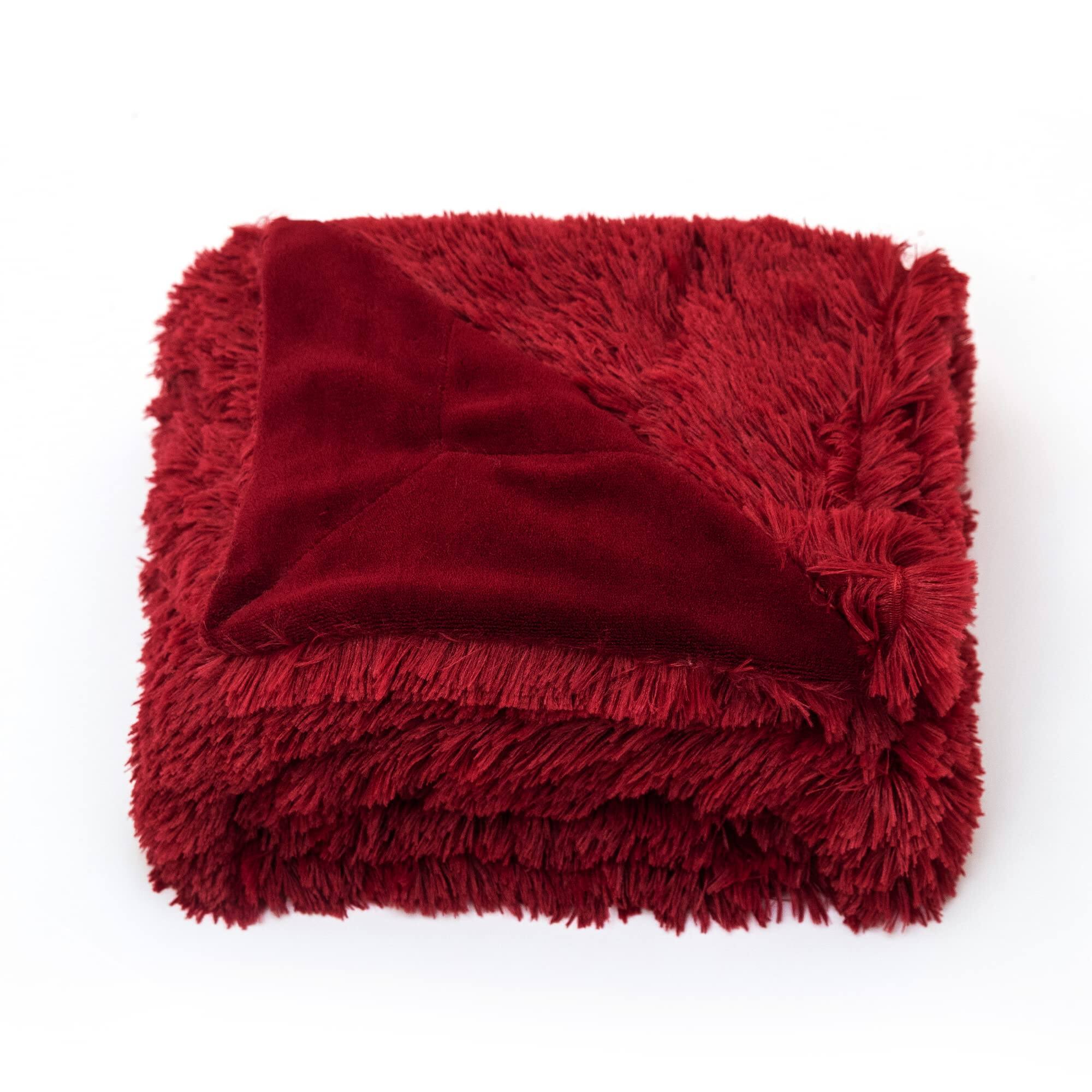 Alt View 5. Cheer Collection - Reversible Long Shaggy Faux Fur Throw Blanket with Velvety Microplush Reverse, 50 x 60 in - Maroon - Maroon.