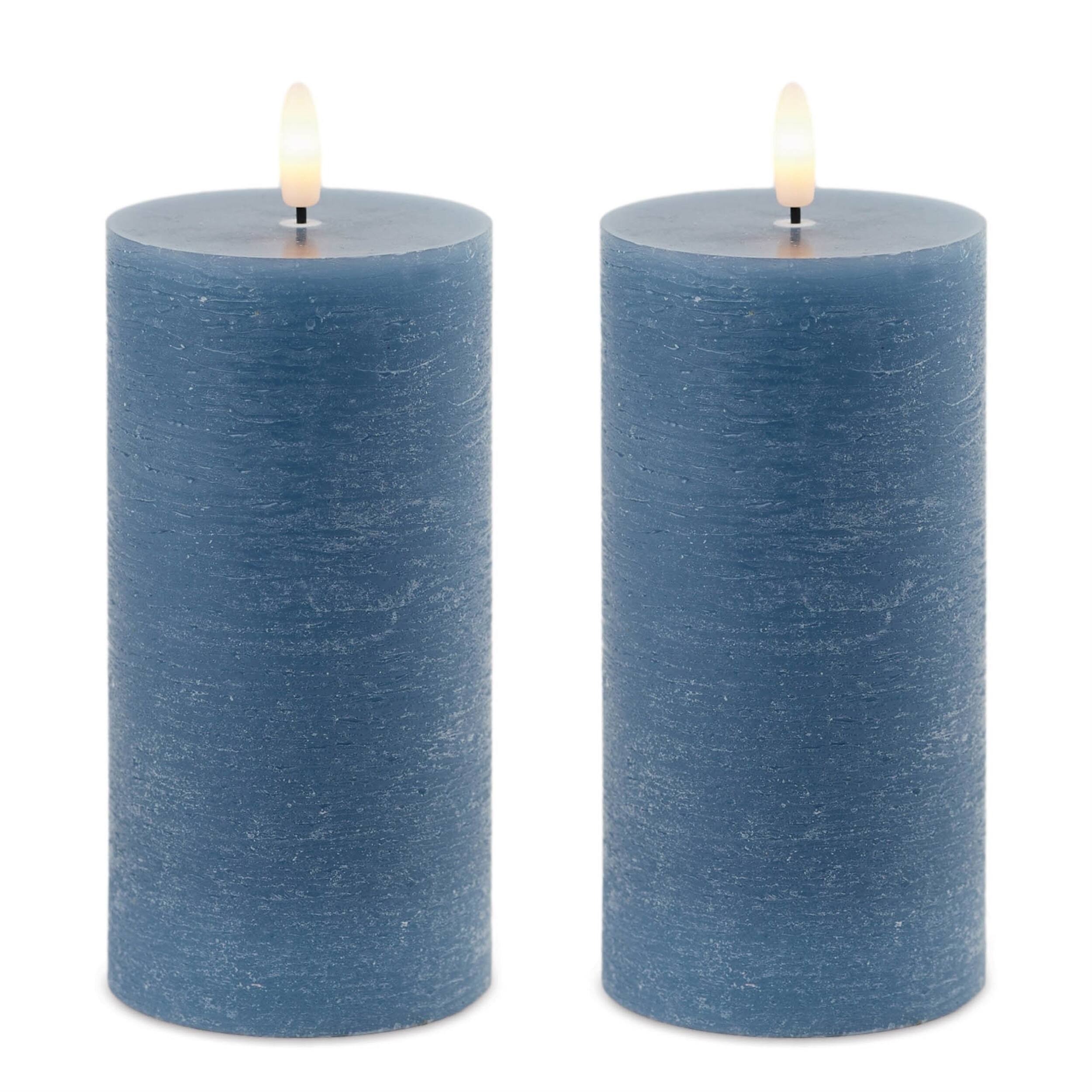 Left. BreeBe - FIA Wick Blue Pillar Candle (Set of 2) - Blue.