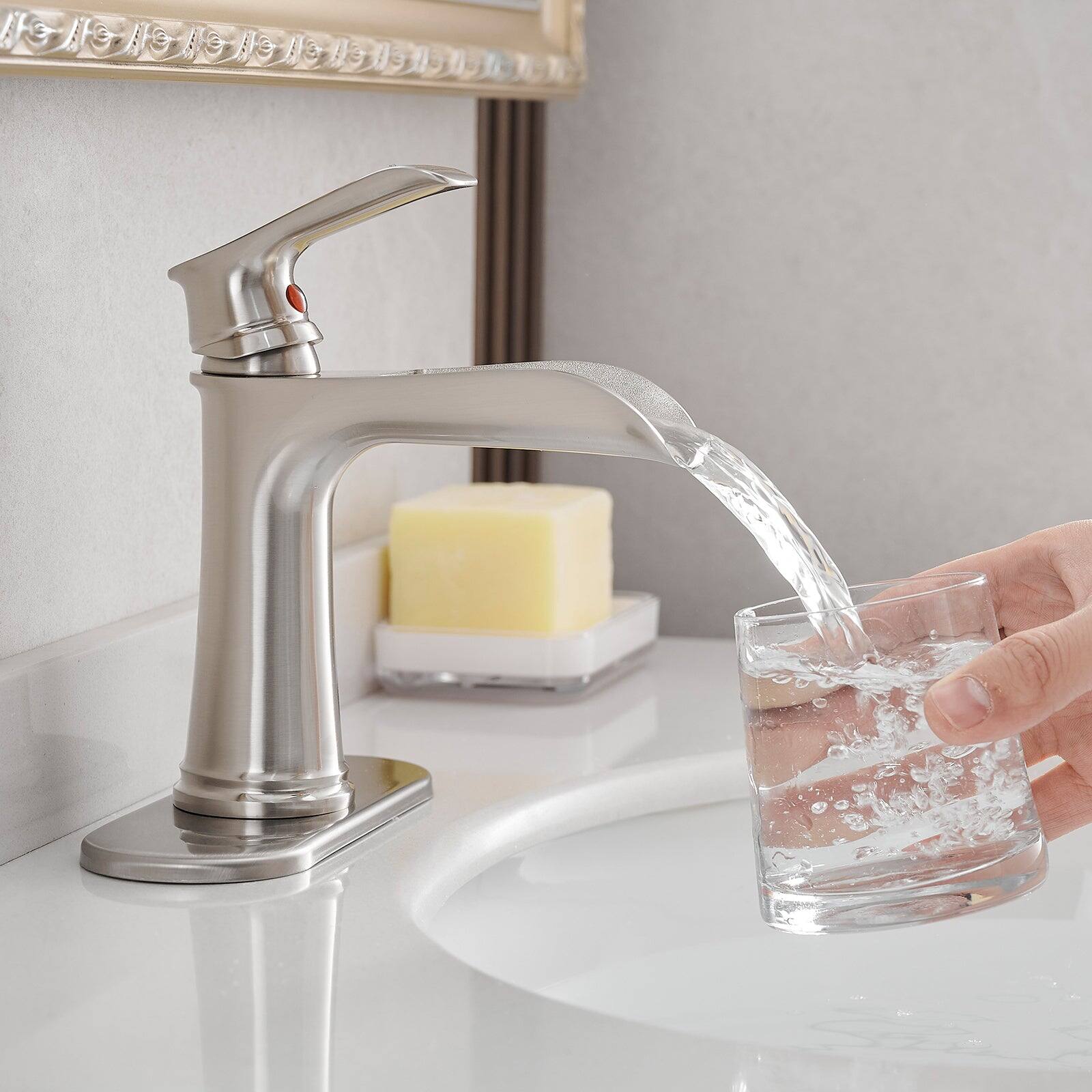 Alt View 9. Boyel Living - Single Handle Single Hole Bathroom Faucet Brushed Nickel with Deck Plate Pop Up Drain and Water Supply Hoses - Brushed Nickel.