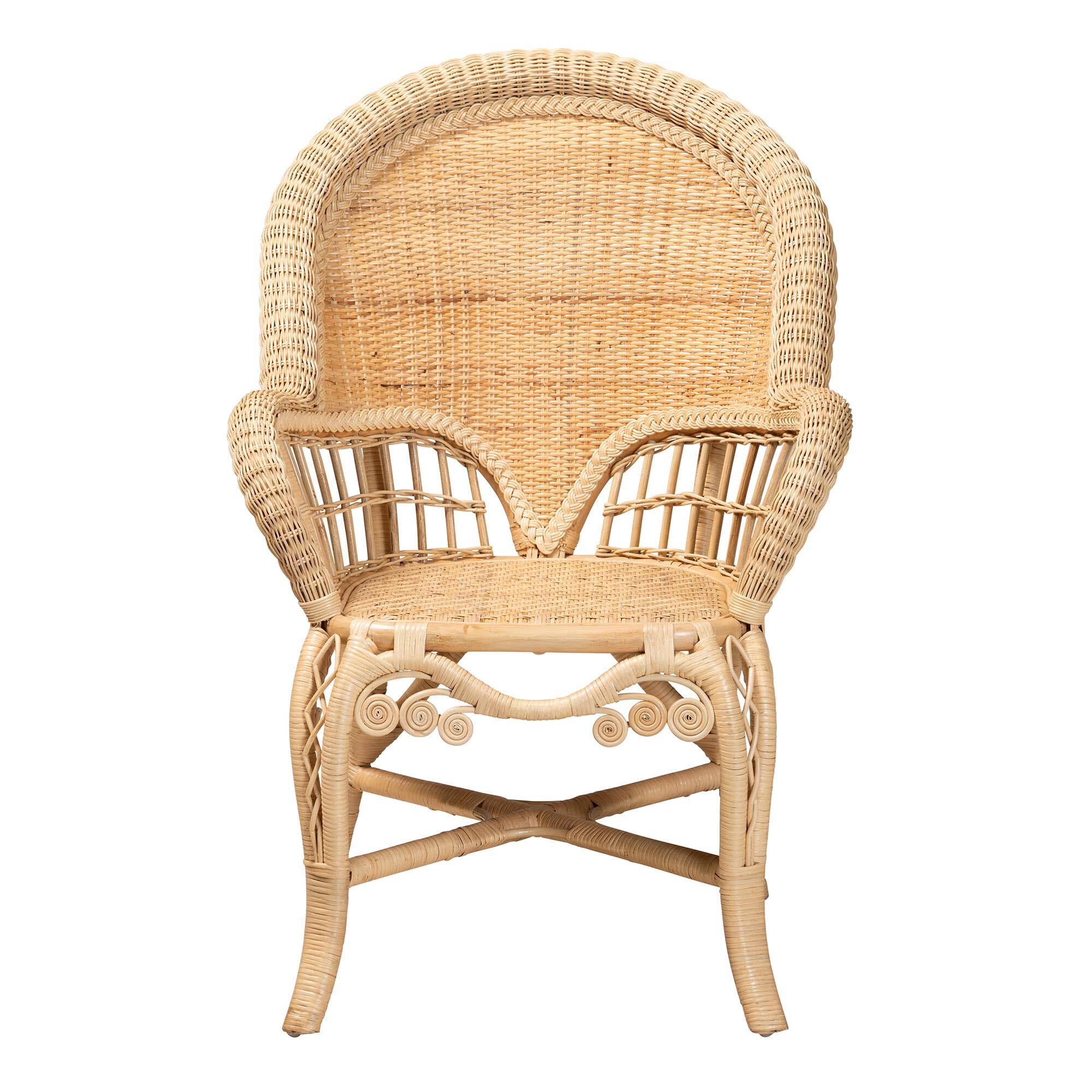 Angle. bali & pari - Ratu Modern Bohemian Rattan Accent Chair - Natural Brown.