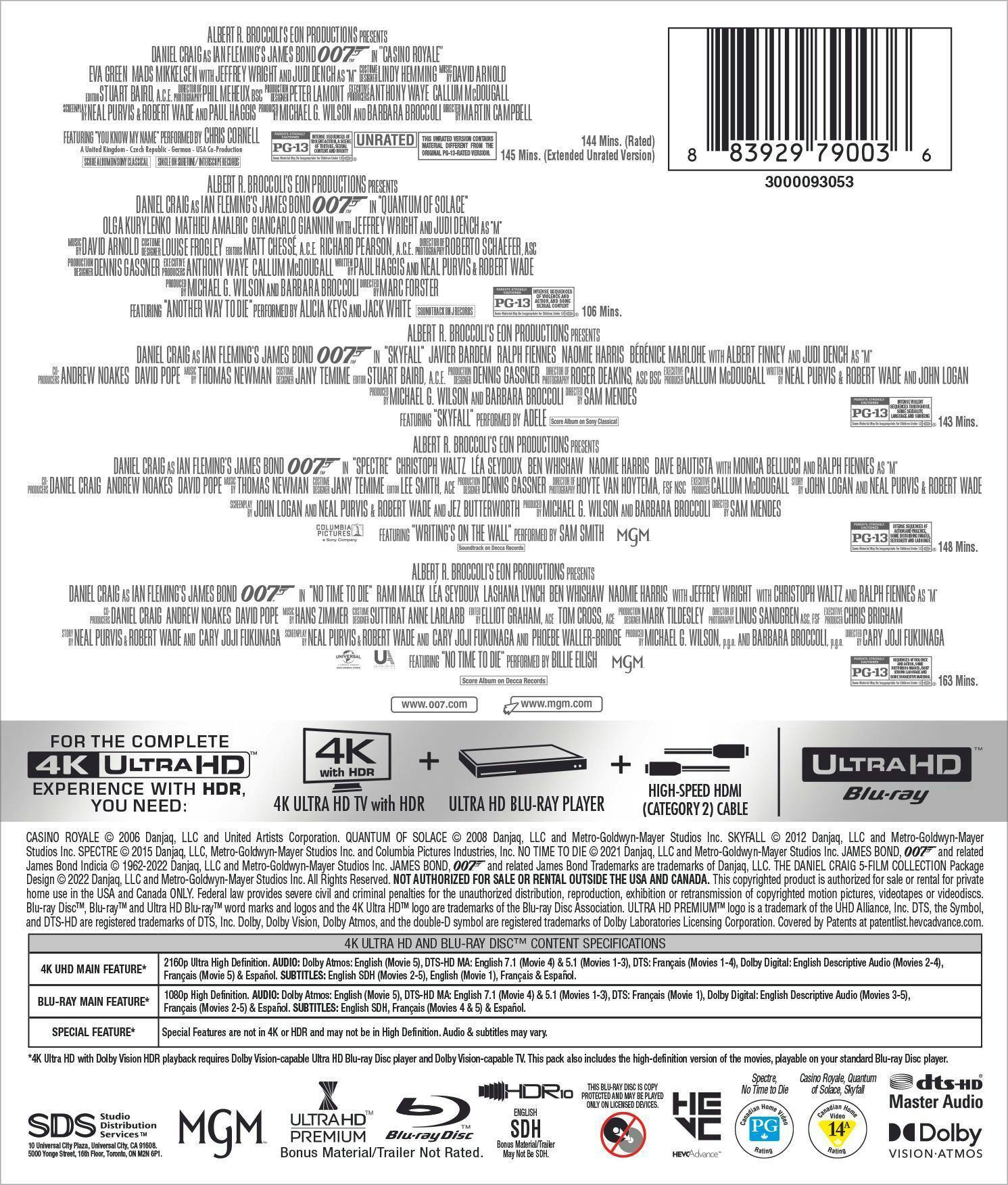 Back. James Bond: The Daniel Craig 5-Film Collection (4K Ultra HD + Blu-ray) [UHD].