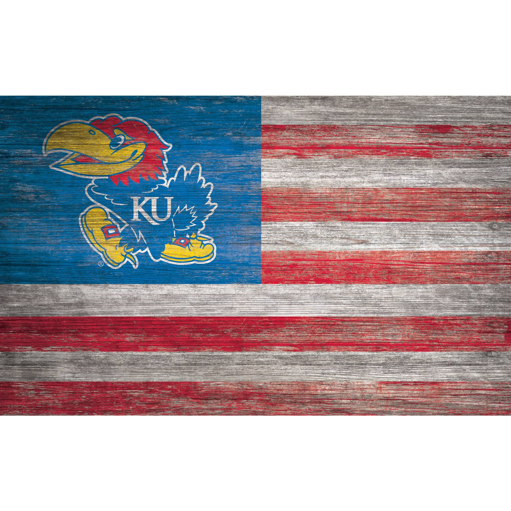 Kansas Jayhawks 11'' x 19'' Distressed Flag Sign