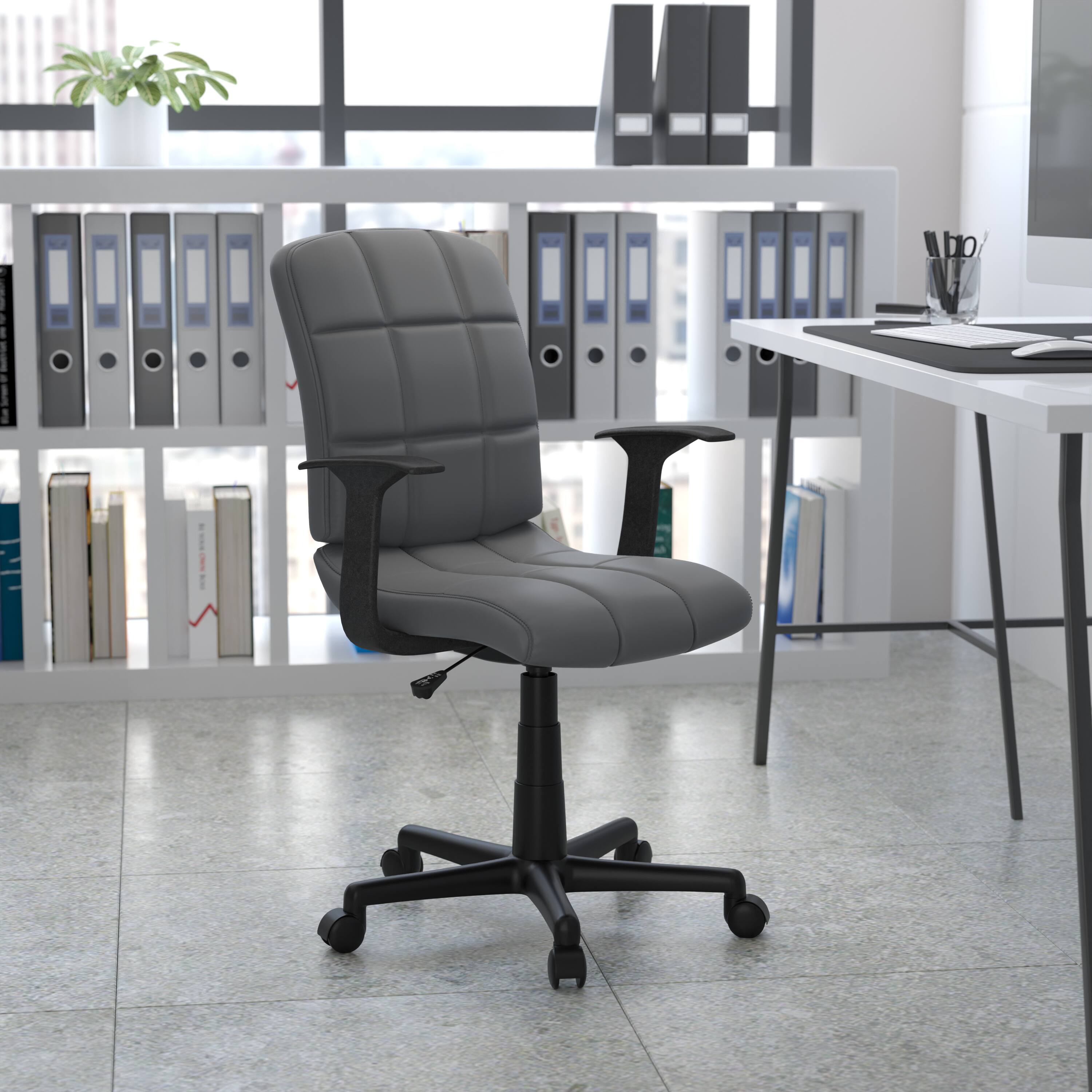 Alt View 1. Emma + Oliver - Mid-Back Quilted Vinyl Swivel Task Office Chair with Arms - Gray.