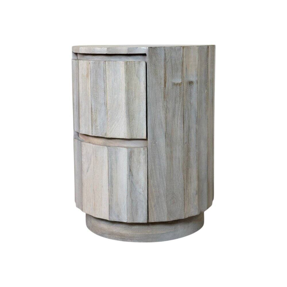Angle. Carolina Chair & Table - Harrison Groove 16"x 21" Round Scallop Accent Table with Drawers - Whitewash - Whitewash.
