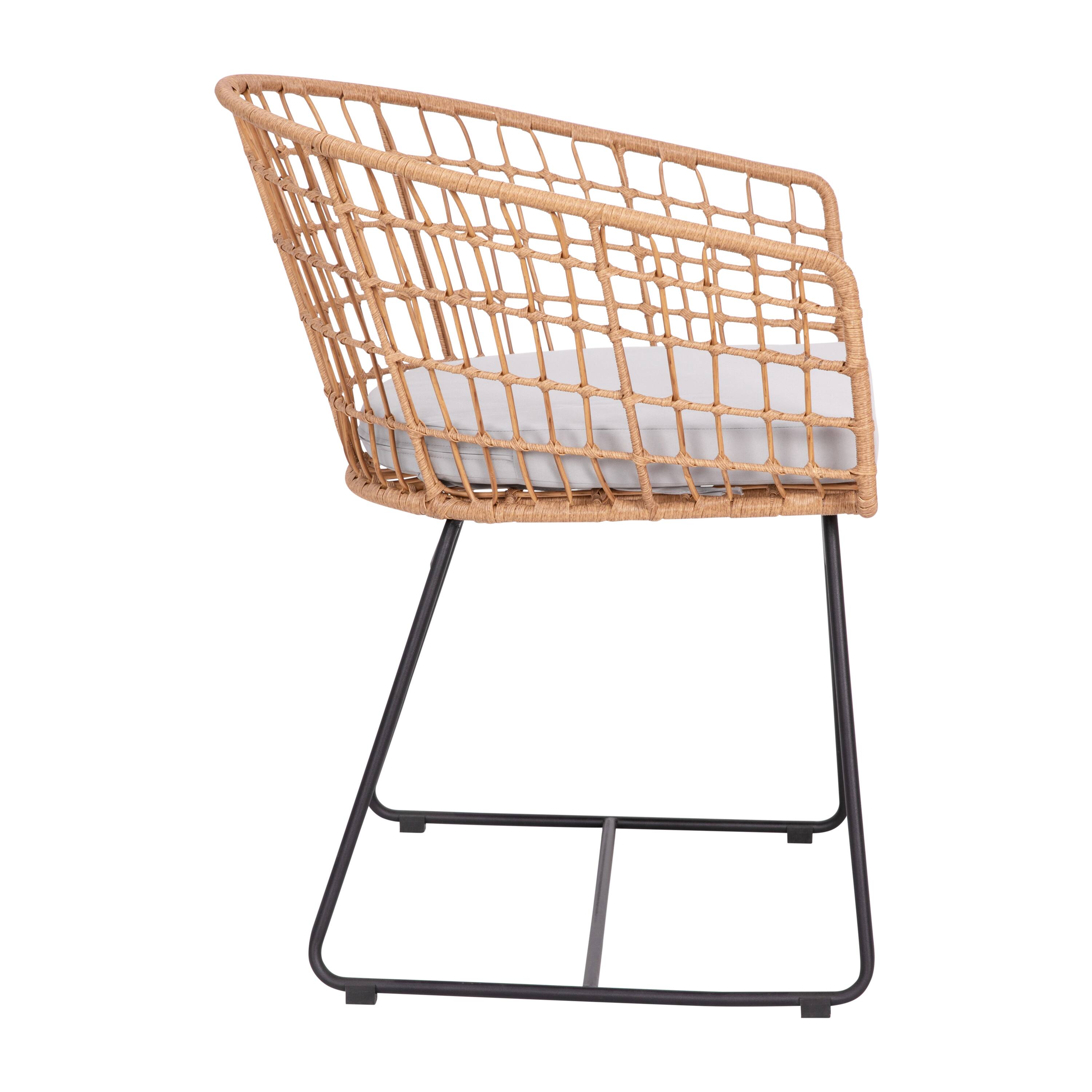 Alt View 9. Emma + Oliver - Ari Set of Two All-Weather Faux Rattan Rope Chairs with Padded Cushions for Indoor and Outdoor Use - Light Gray Cushion/Natural Frame.