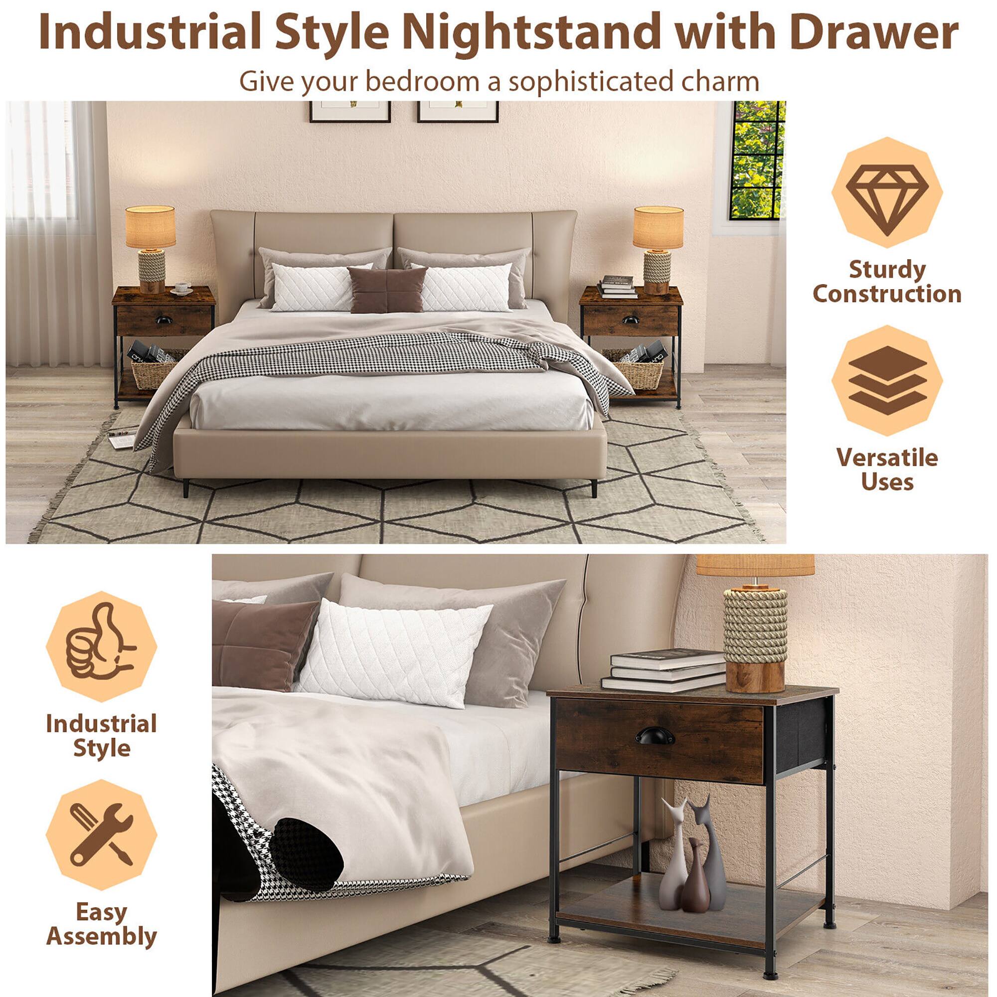 Industrial Style Nightstand with Drawer

Give your bedroom a sophisticated charm

- Sturdy Construction
- Versatile Uses
- Industrial Style
- Easy Assembly