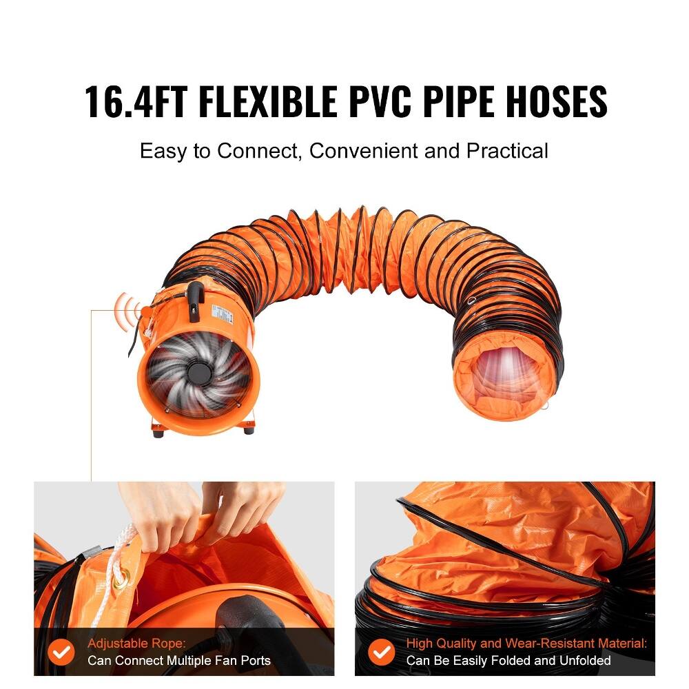 16.4FT FLEXIBLE PVC PIPE HOSES

Easy to Connect, Convenient and Practical

Adjustable Rope: Can Connect Multiple Fan Ports

High Quality and Wear-Resistant Material: Can Be Easily Folded and Unfolded