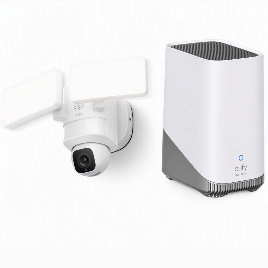 eufy - Floodlight Cam E30 with Hombase S380, No Subscription,2K Security Camera Outdoor, 360 PTZ, 24/7, Built-in Siren