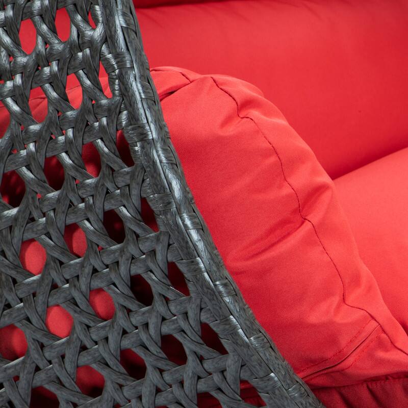 Alt View 2. LeisureMod - Leisuremod Outdoor 2-Person Charcoal Wicker Egg Swing Chair with Steel Stand, Washable Cushions & Waterproof Cover - Red.