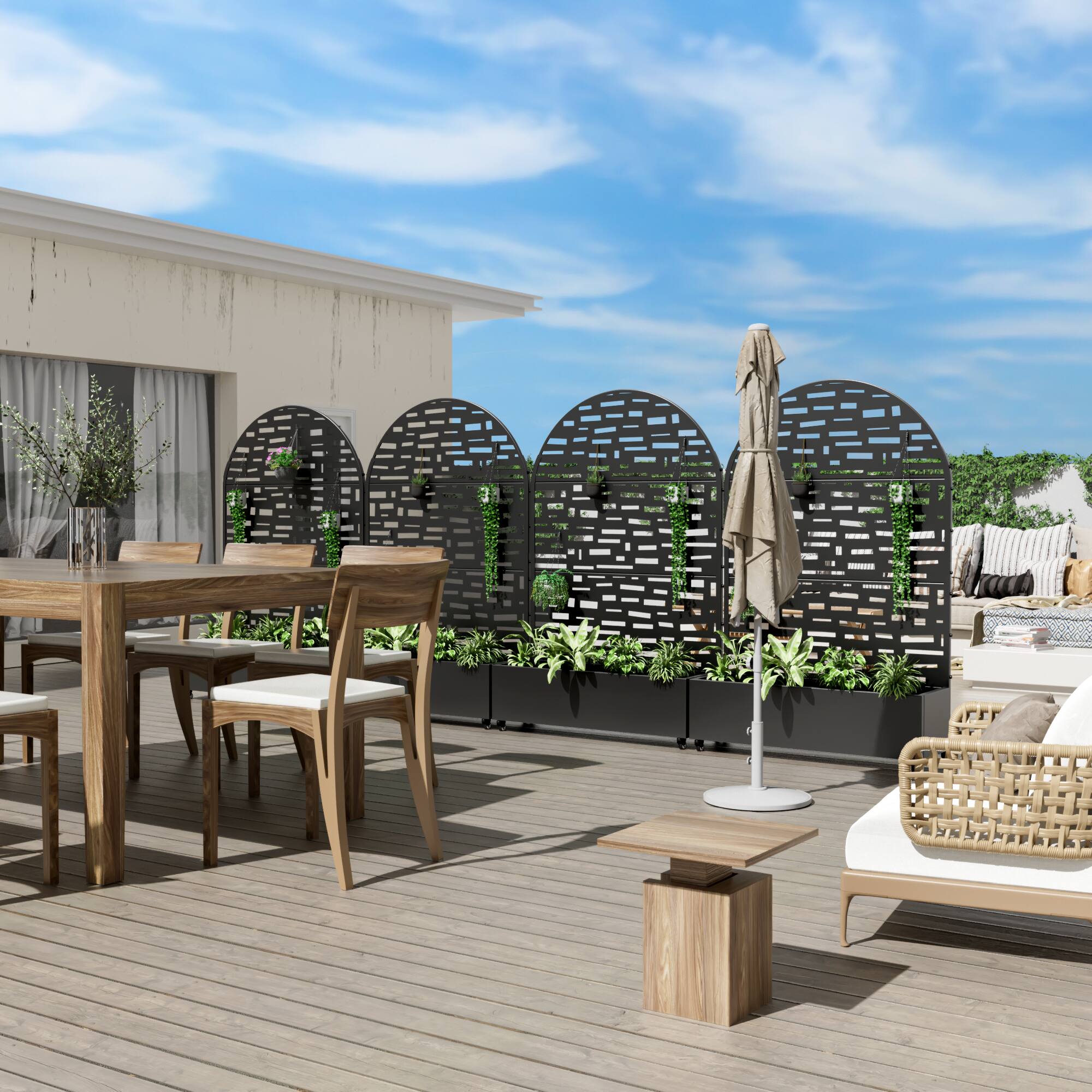 Alt View 2. PexFix - 72 in. H x 47 in. W Gerald Pattern Arch Metal Planter Box Raised Garden Beds with Trellis-Ideal for Balcony - Black.