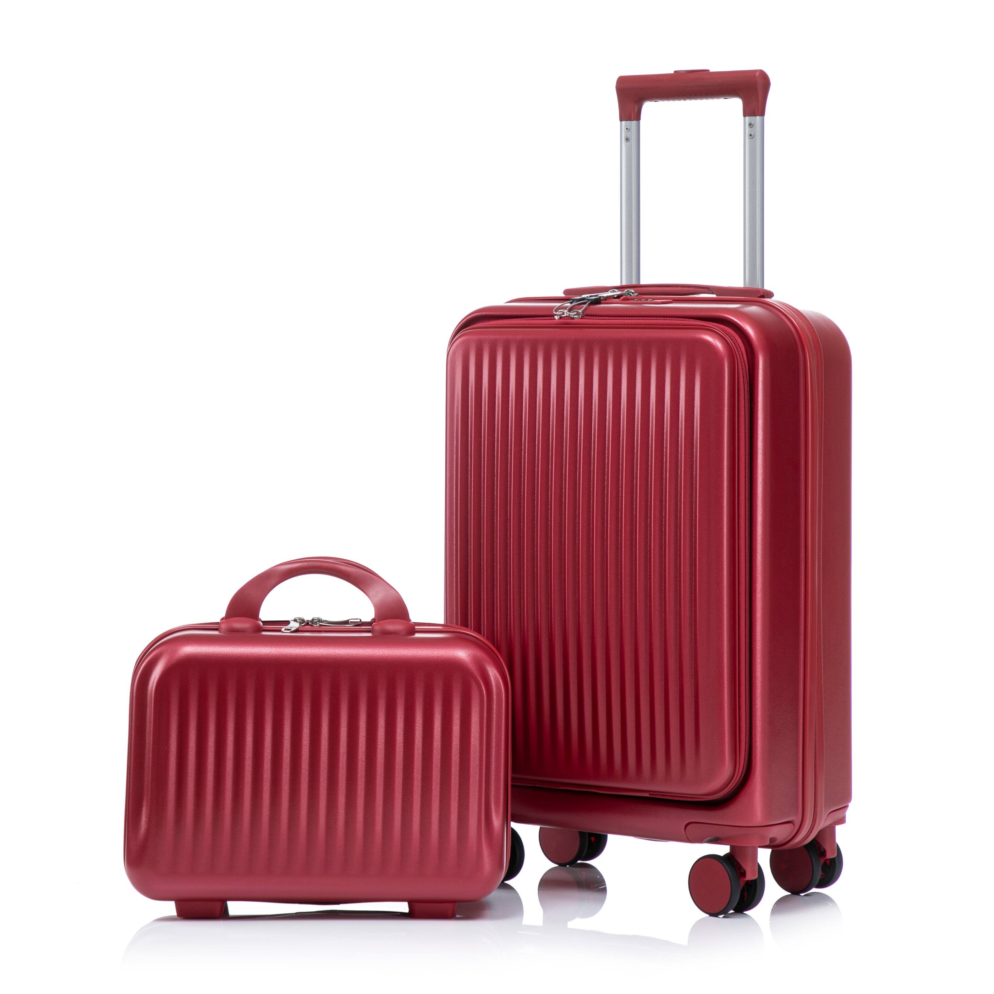 Angle. Z-Edge - 2-Piece Luggage Set - Carry-On & Cosmetic Case with Dual Spinner Wheels - Durable ABS Hardshell - Combination Lock - Red.