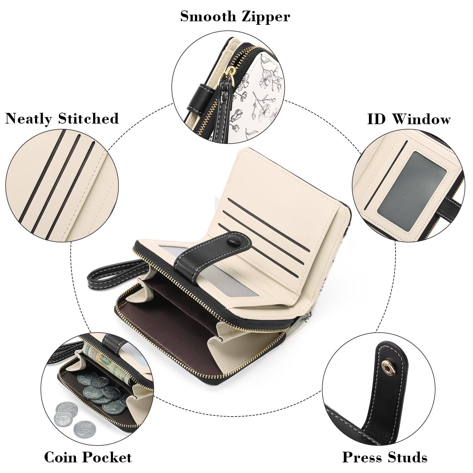 Alt View 2. Jadie Link - Womens Wallet Slim Thin Rfid Blocking Floral Leather Card Holder Bifold Long Ladies Zipper Pocket Small Roomy RFID-block - Blue & White.