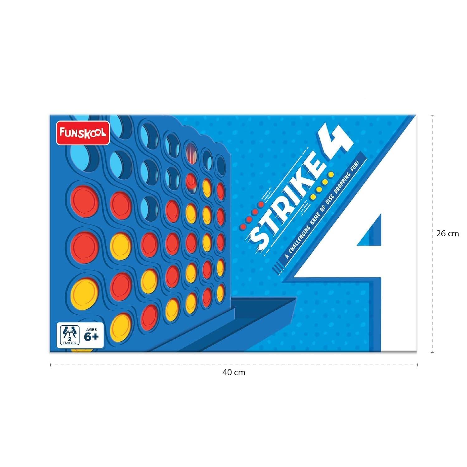 FUNSKOOL  
STRIKE 4  
A CHALLENGING GAME OF DICE DROPPING FUN!  

AGES 6+  

26 cm  
40 cm