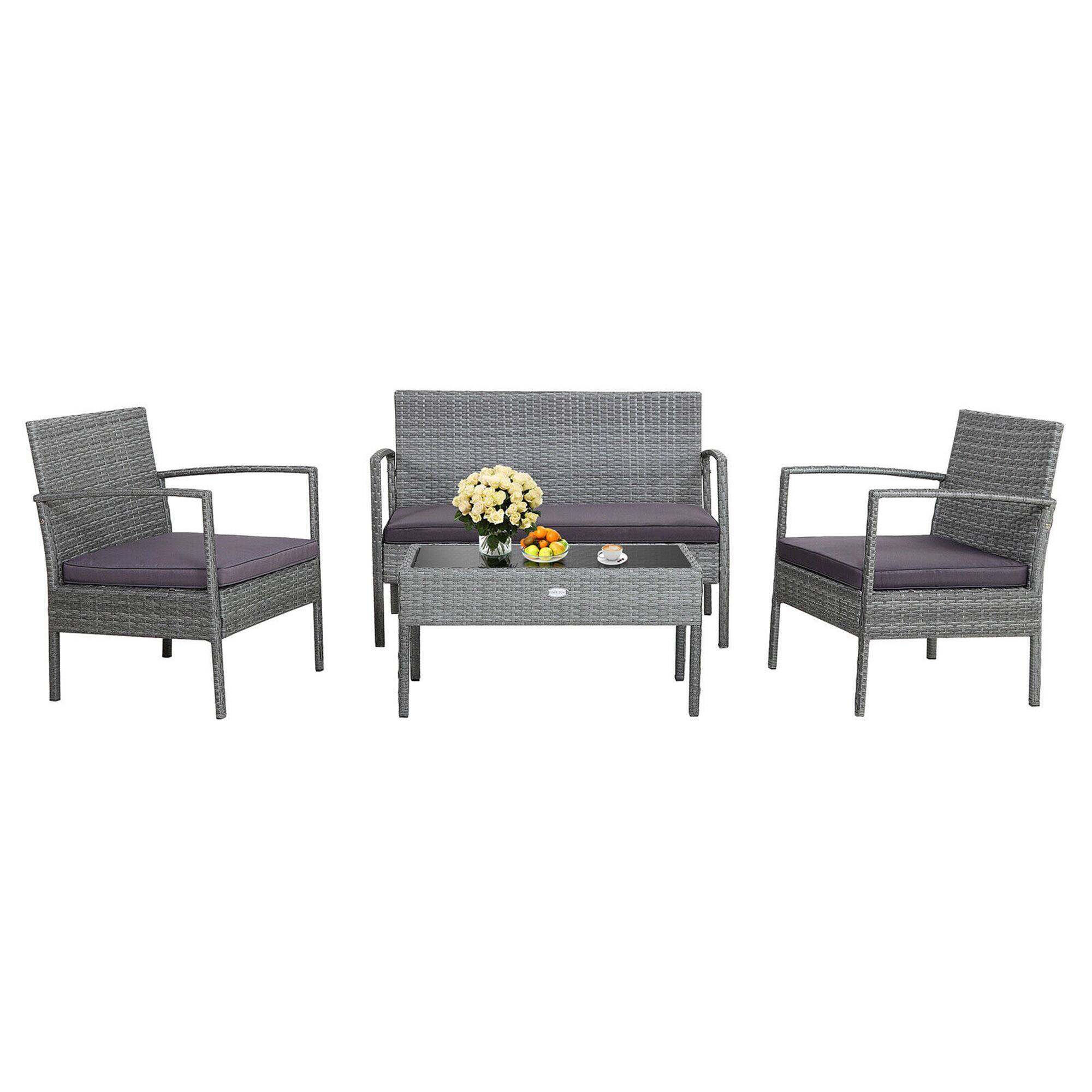 Alt View 1. Gymax - Gymax 4PCS Rattan Patio Furniture Set Outdoor Wicker Conversation Set w/ Cushions - Grey.