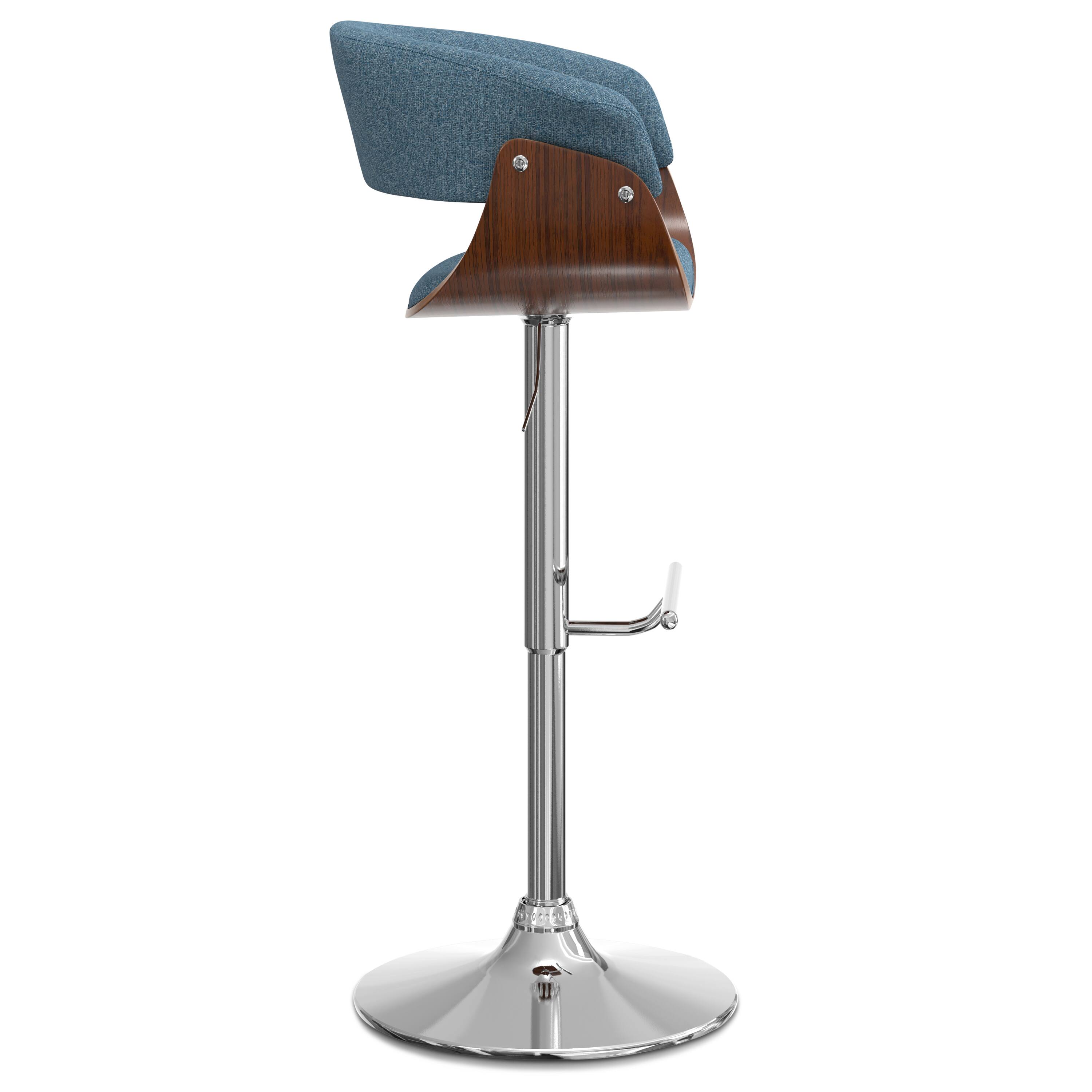 Alt View 1. Simpli Home - Sheldon Mid Century Modern 34 inch Adjustable Swivel Bar Stool in Denim Blue Woven Polyester Fabric - Denim Blue.