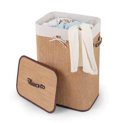 Front. Costway - Goplus Rectangle Bamboo Hamper Laundry Basket Washing Cloth Bin Lid - Natural.