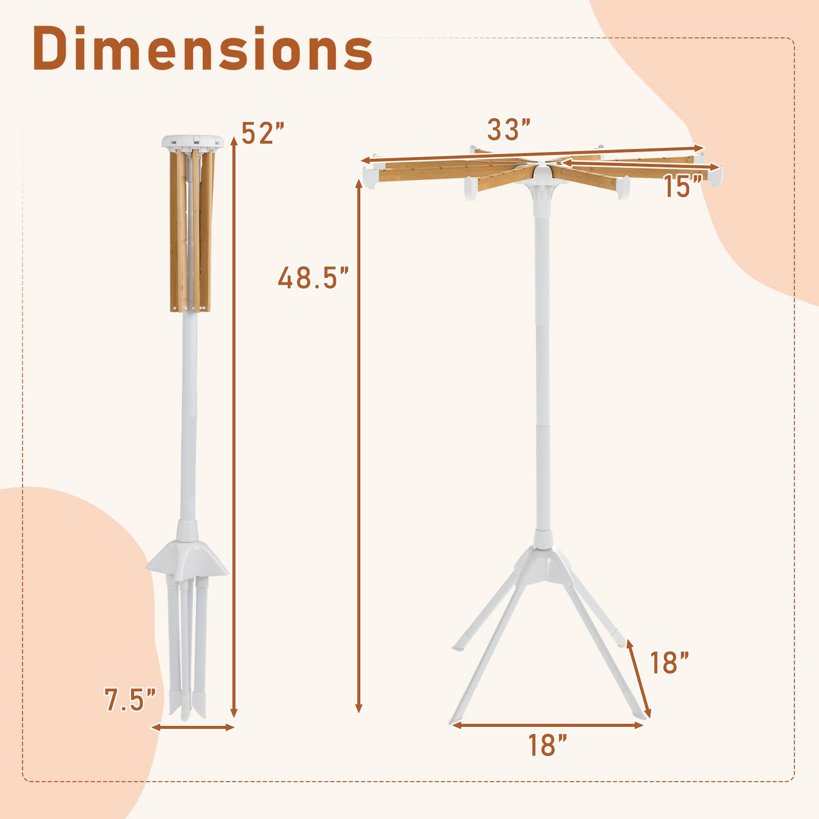 Dimensions: 52" x 33" x 15" x 48.5" x 7.5" x 18" x 18"