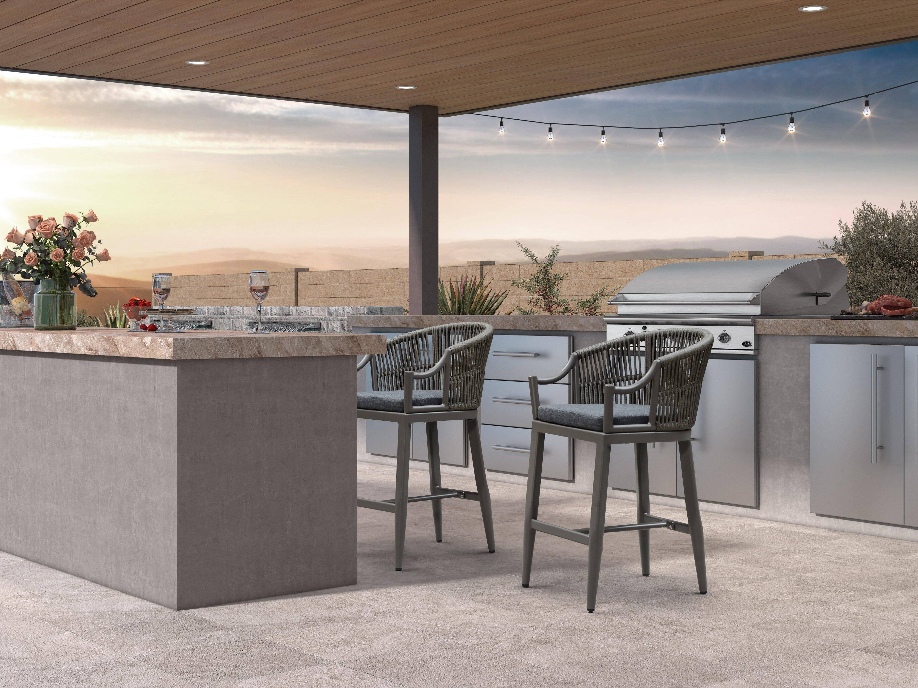 Alt View 1. PURPLE LEAF - Patio Counter Height Set of 2 Outdoor Rattan Chairs with Back Modern Aluminum Woven Barstools for Garden Indoor Kitchen - Smoke Grey-Counter Stool.