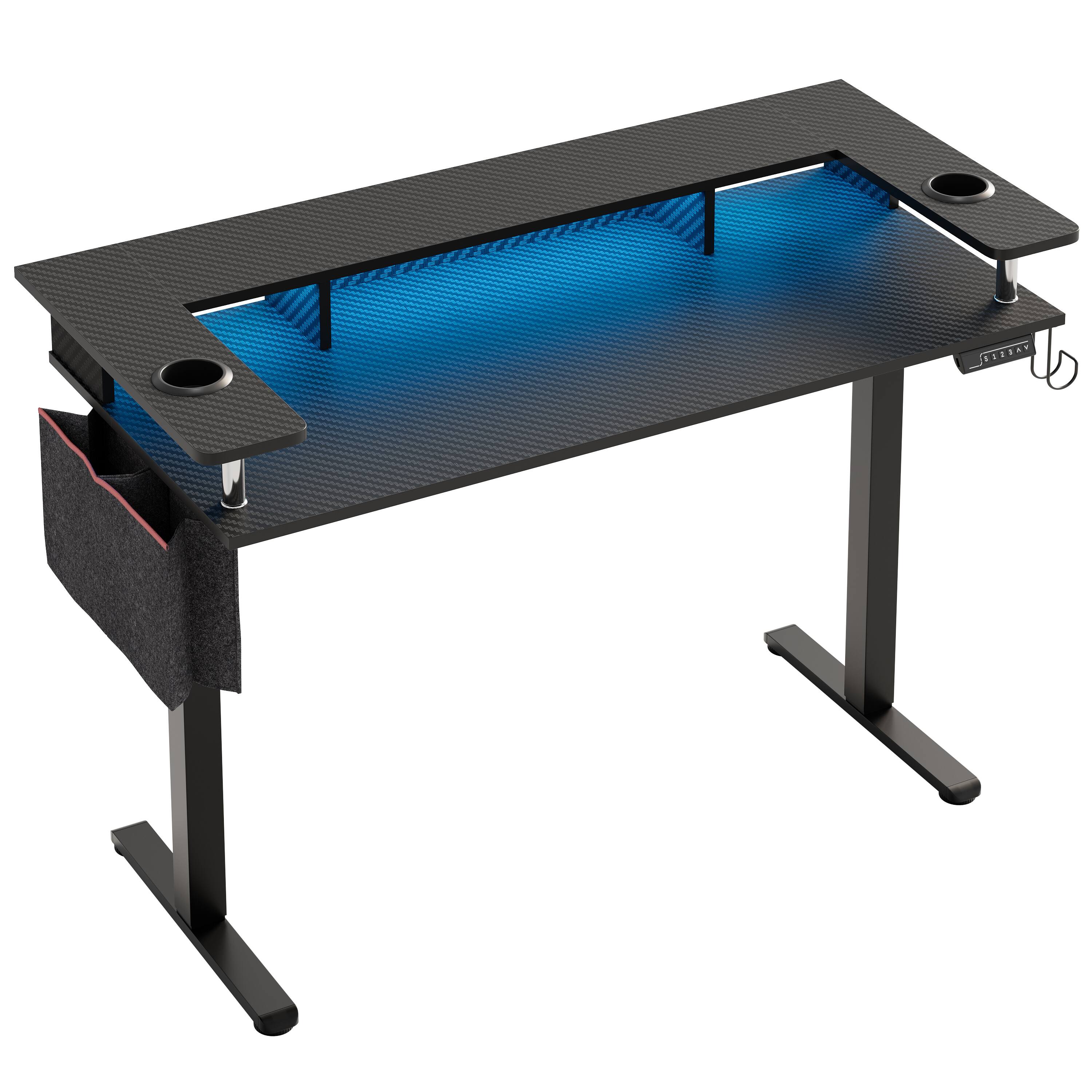 Angle. Bestier - 58" wide Electric Standing Desk Adjustable with LED Light Storage and Monitor Stand - Black.