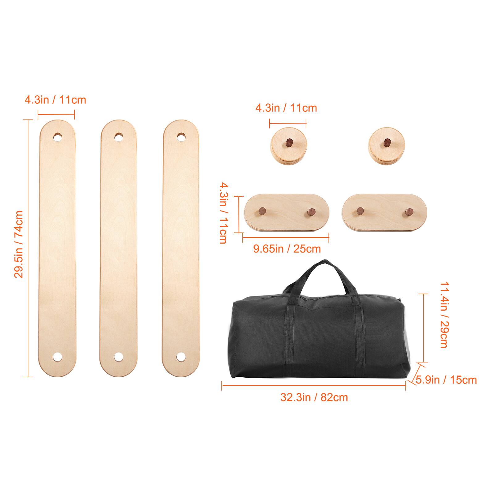 4.3in / 11cm  
29.5in / 74cm  

4.3in / 11cm  
9.65in / 25cm  

11.4in / 29cm  
5.9in / 15cm  

32.3in / 82cm