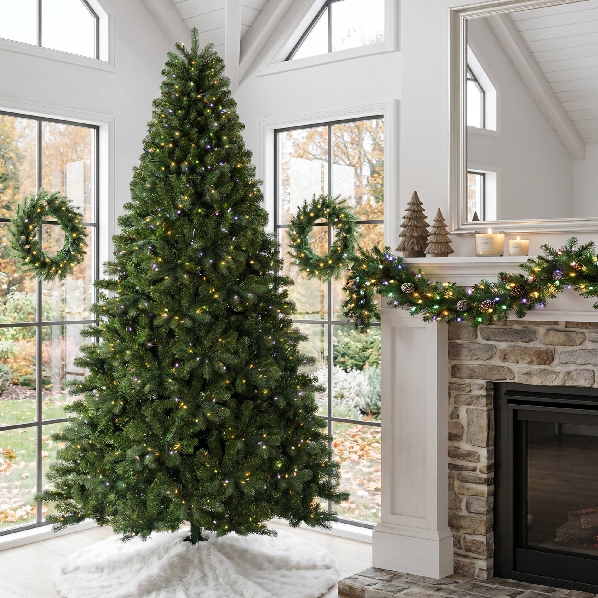 Alt View 10. Glitzhome - 9ft Pre-Lit Full Fir Artificial Christmas Tree with 1000 C3 Clear Lights - Green.