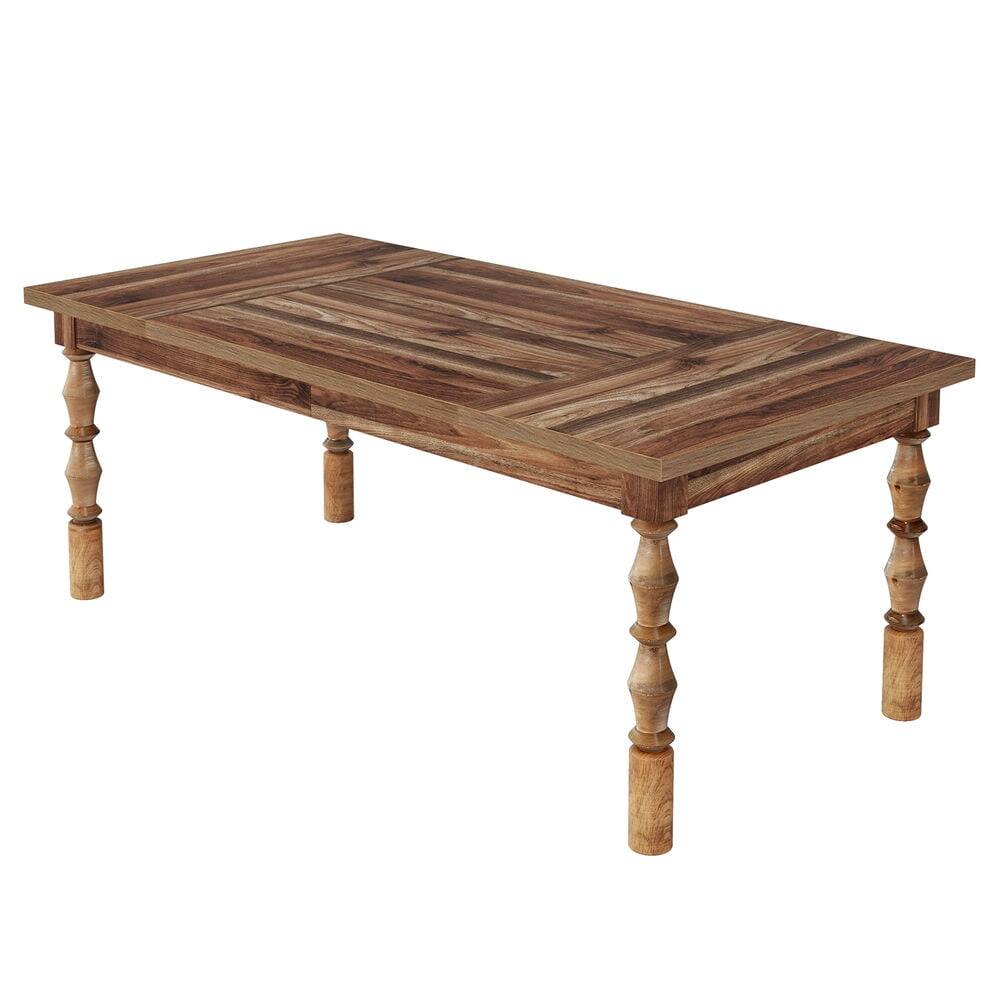 Angle. Resenkos - Kadyn Dining Table, Living Room Table Wood, 62” Kitchen Table with Carved Turned Legs for 4-6 People,Walnut - Brown.
