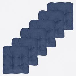 Sweet Home Collection - Crushed Memory Foam Tufted Chair Cushion Non Slip Microdot Rubber Back, 6-Pack - Navy