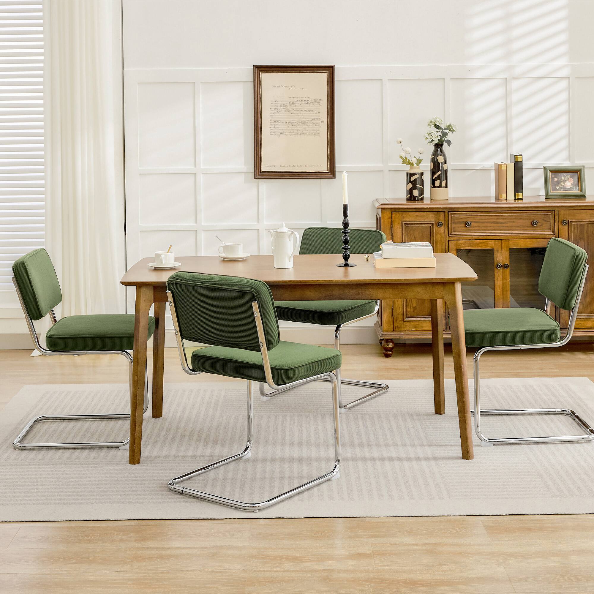 Alt View 6. KERDOM - Mid Century Modern Dining Chairs Set of 2, Velvet Fabric Vintage Kitchen Side Chairs 2pc Cantilever Armless Accent Chair - Green.