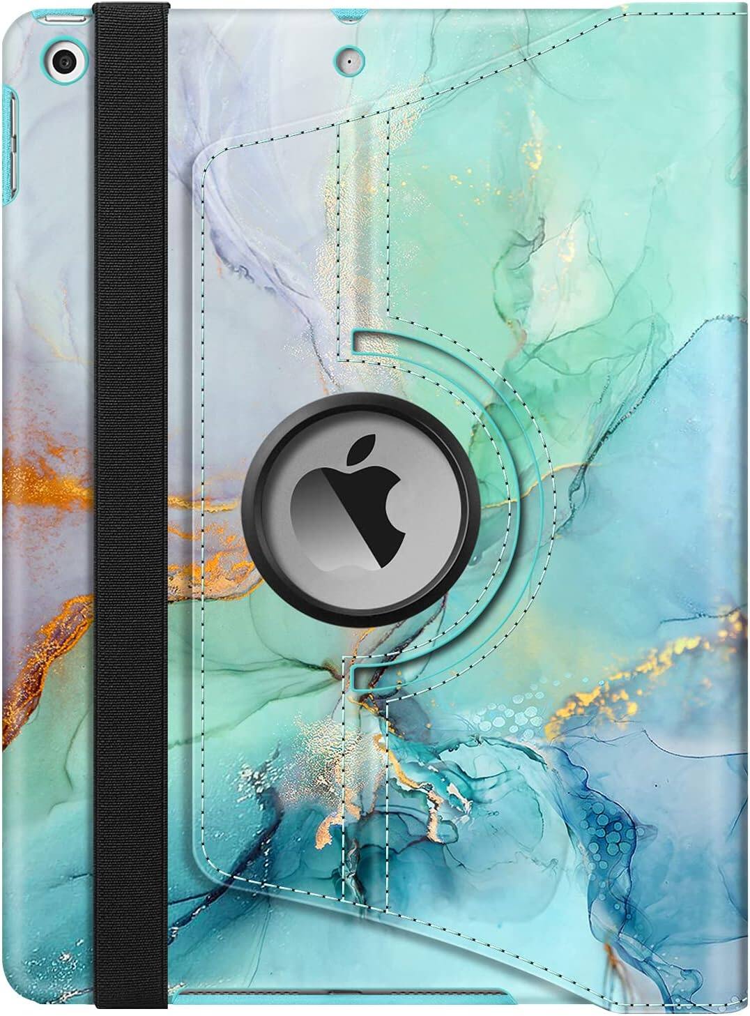 Alt View 4. Fintie - 360° Rotating Case for iPad 9th / 8th / 7th Generation 10.2 Inch | Shockproof Cover with Pencil Holder Auto Wake/Sleep - Green Marble.