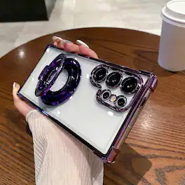 Dteck - For Samsung Galaxy S26 Ultra Plating Shockproof Magnetic Ring Stand Soft Case Camera Lens Protector Thin Phone Cover - Darkpurple