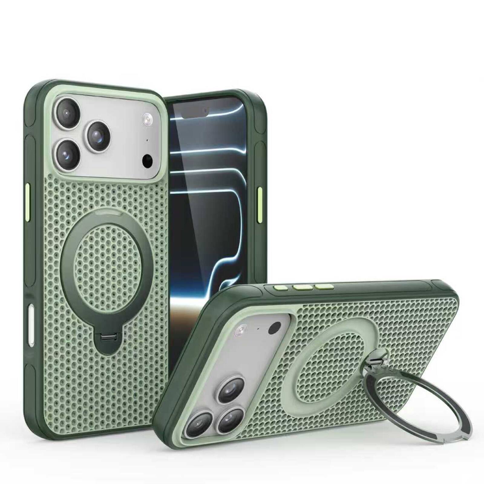 Dteck - Magnetic Case for Apple iPhone 17 Pro Max with Integrated Ring Stand, Cooling Shockproof Slim Rugged Protective Cover - Green