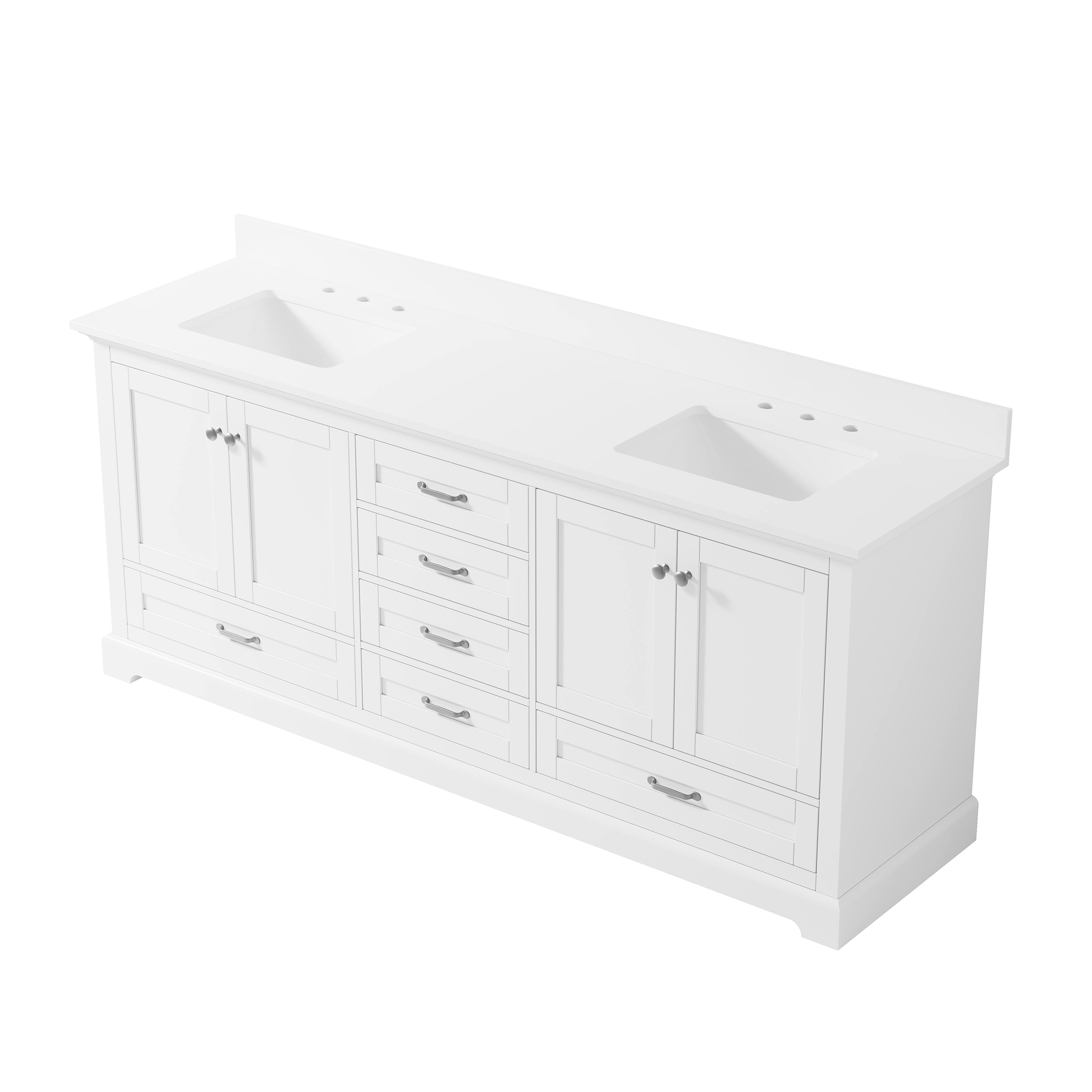 Alt View 8. WELLFOR - LVD 80 in. Solid Wood Double Sink Freestanding Bath Vanity with Culutered Marble Top, Assembled - White.