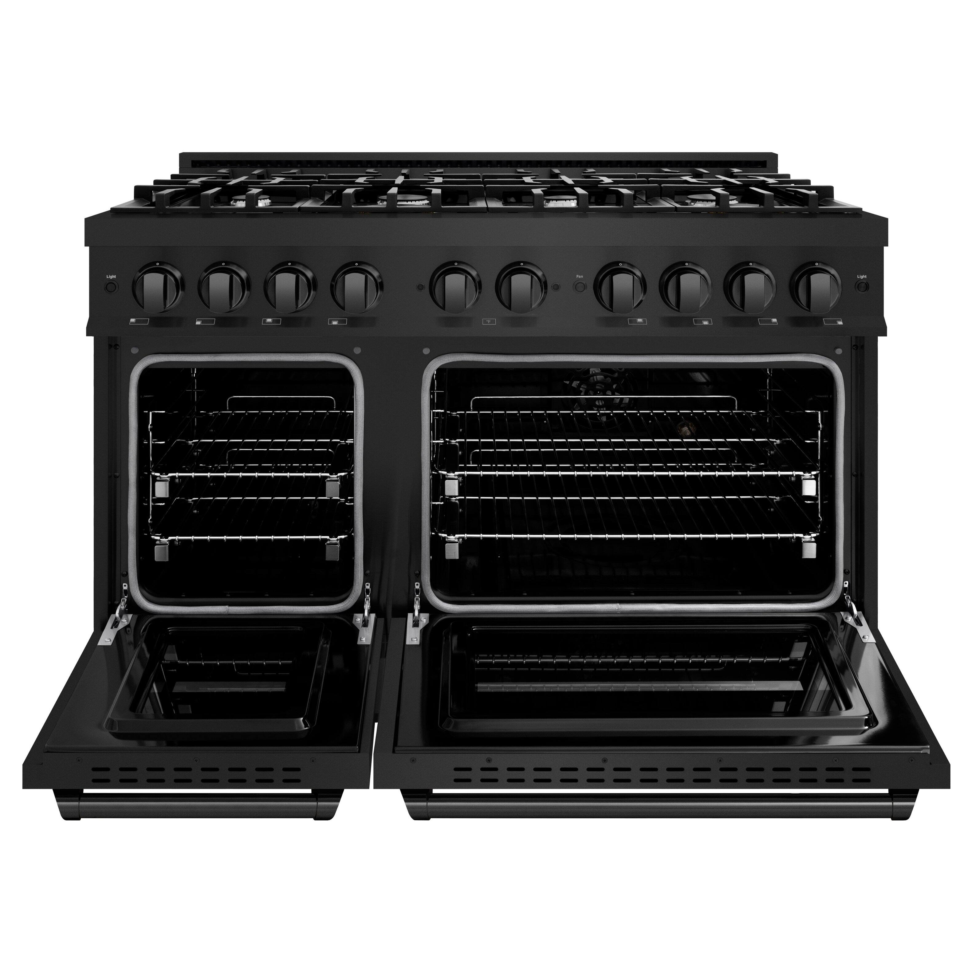 Angle. ZLINE - 48" Classic Double Oven Gas Range w/ 8 Burners in Black Stainless Steel (CGRB-48) - Black Stainless Steel.