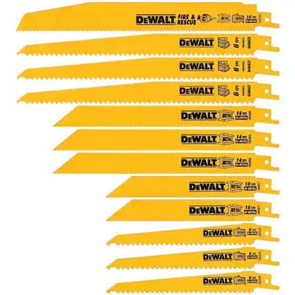 FIRE & RESCUE METAL WOOD
DEWALT 10 TPI DW4865 BI-METAL
DEWALT 9 TPI DW4803
DEWALT 6 TPI DW4003
DEWALT 14 TPI 609-MO
DEWALT 14 TPI DW4809
DEWALT 18 TPI DW4811
DEWALT 6 TPI D4802