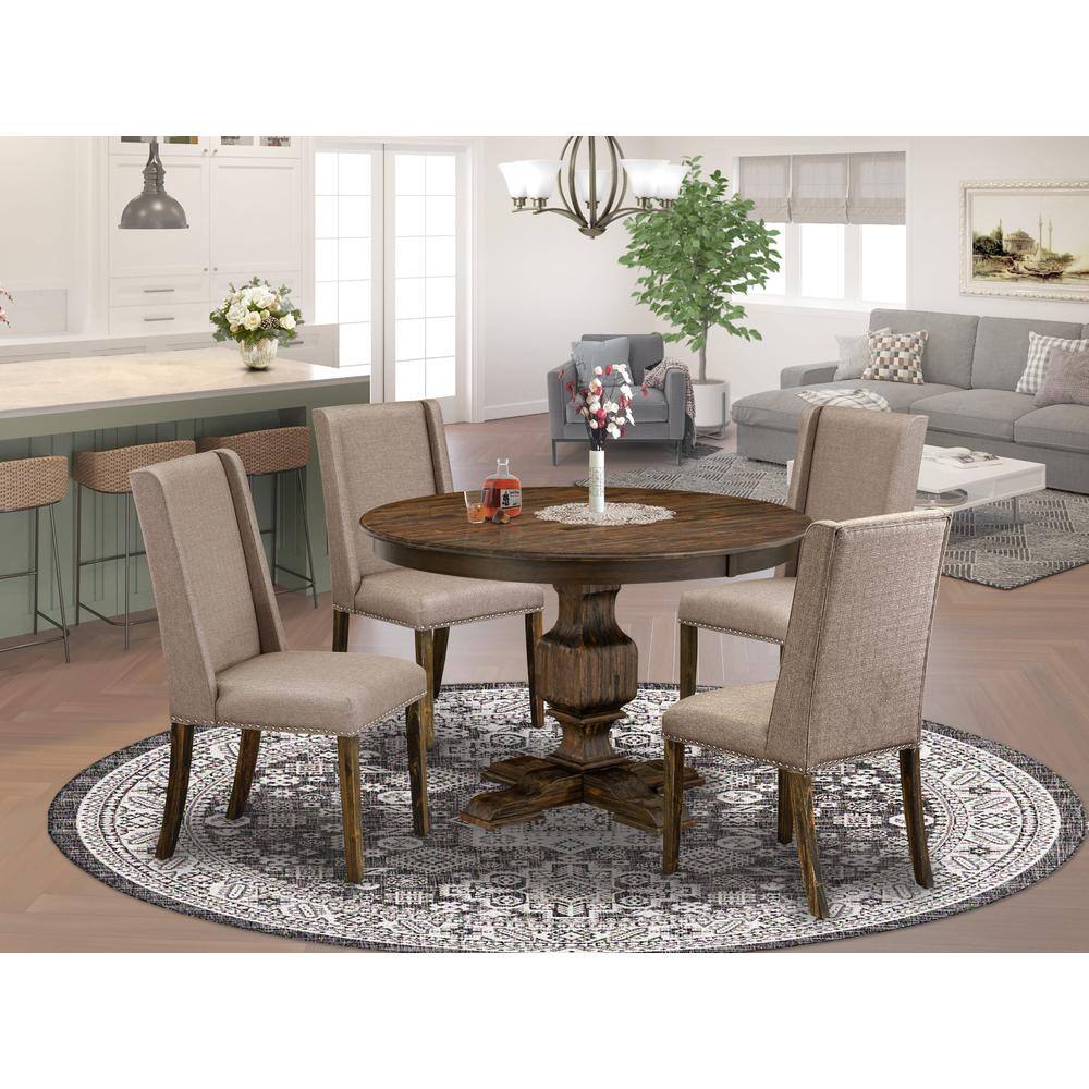 Angle. East West Furniture - East West Furniture 5 Piece Dining Set Contains a Modern Dining Table and 4 Dark Khaki Linen Fabric Modern Dining - Multi-Color.