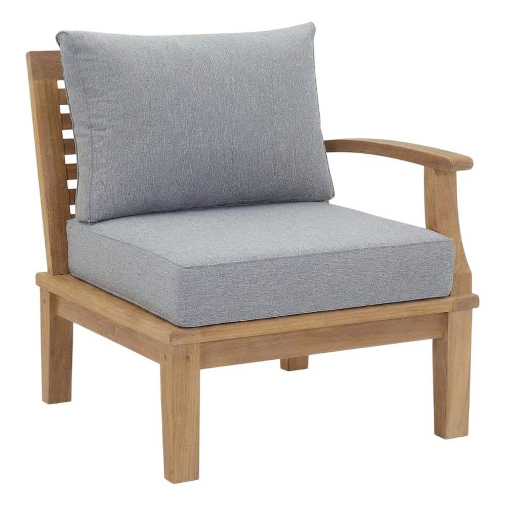 Outdoor Escape - Teak Outdoor Left-Facing Sofa With Cushions And Armrests - Gray