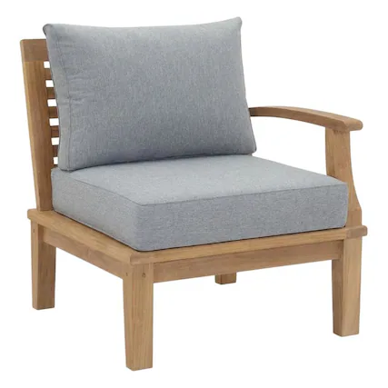 Front. Outdoor Escape - Teak Outdoor Left-Facing Sofa With Cushions And Armrests - Gray.