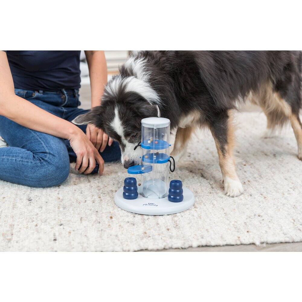 Angle. TRIXIE - Dog Gambling Tower Strategy Game, Level 1, Beginner Dog Puzzle Toy - White/Blue.