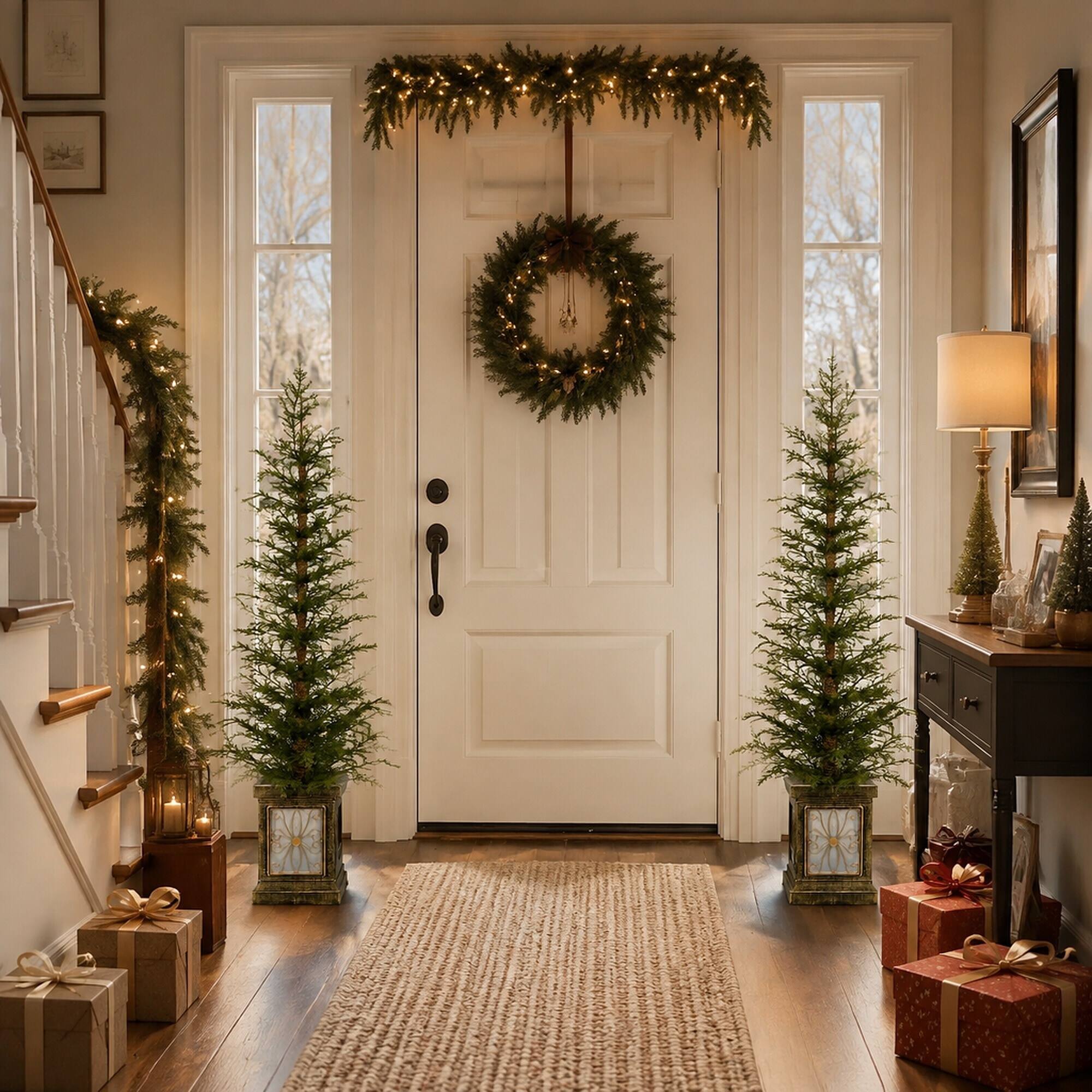 Back. RYHNUYNE - 4FT Pre-Lit Artificial Christmas Tree 2-Piece, Premium PE Material Easy Assembly Potted Stand Holiday Decor - Green.