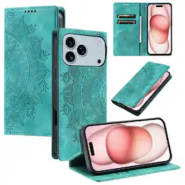 Dteck - Magnetic Wallet Case For Apple iPhone 18 Pro Max, Shockproof Embossed Card Cash Pocket Stand PU Leather Cover - Green