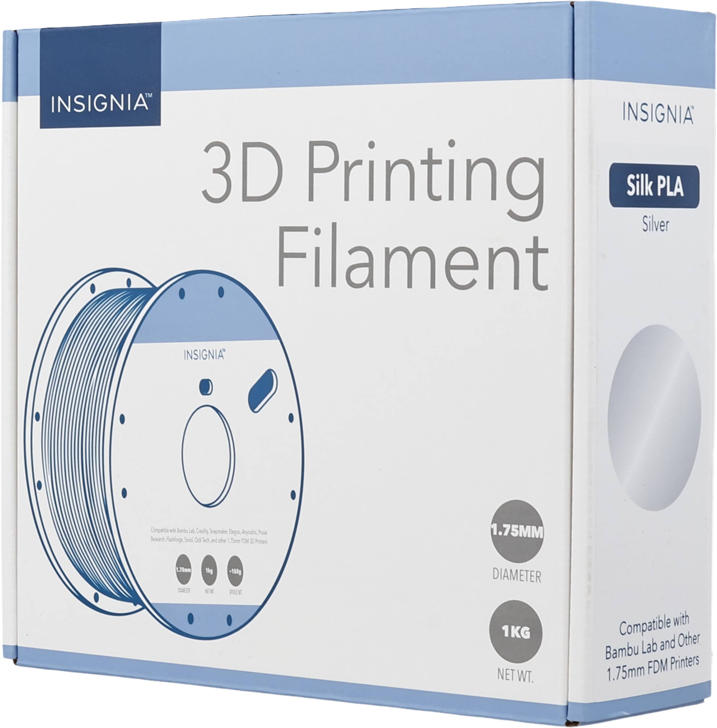 INSIGNIA 3D Printing Silk PLA Silver Filament 1.75MM DIAMETER 1KG NET WT. Compatible with Lab and Other Bambu FDM Printers