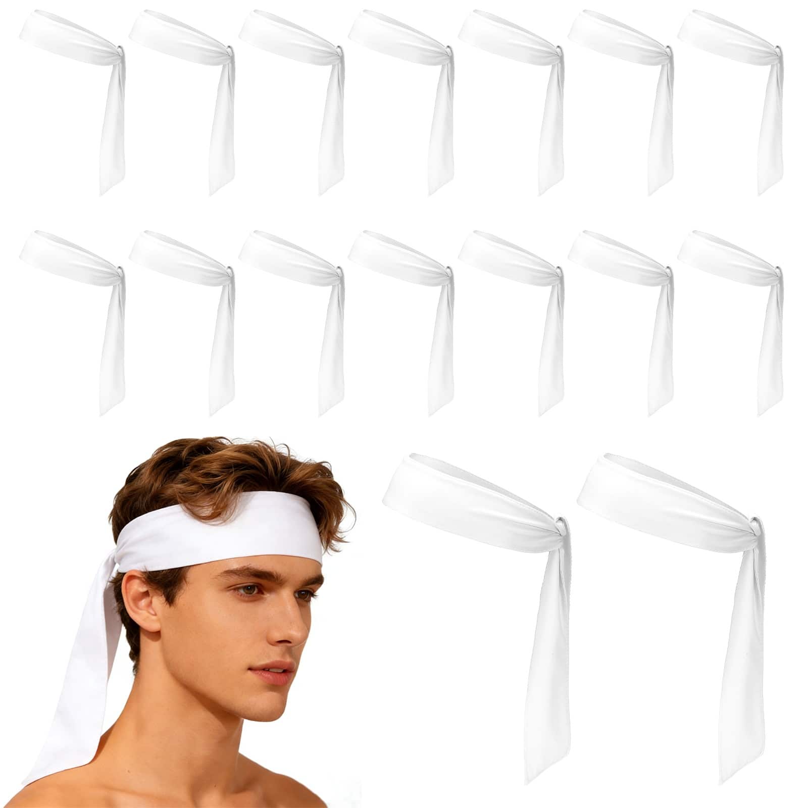 Unique Bargains - Tie Sweatband Headband, Adjustable Non-Slip Moisture Wicking Athletic Headband, 20pcs - For Tennis/Karate/Workout/Yoga - White price history on PriceWatchPro