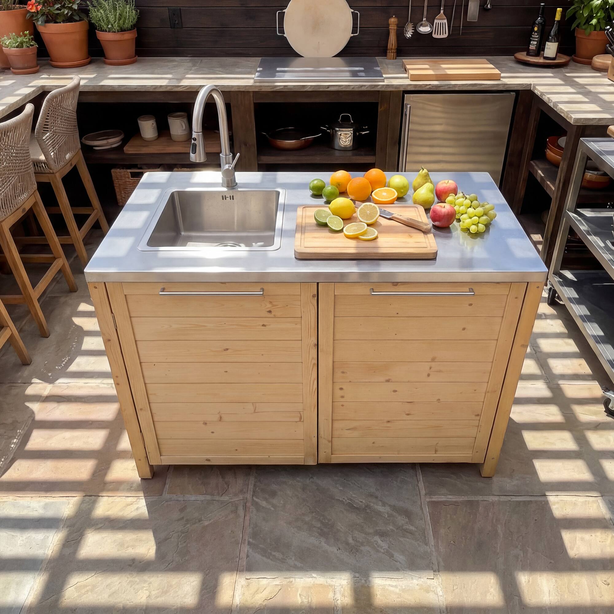 Alt View 1. Famapy - Modular Solid Cedar Outdoor Kitchen Cabinets - All-Weather Storage with Stainless Steel Top for Patio, Grill Station - Wooden.