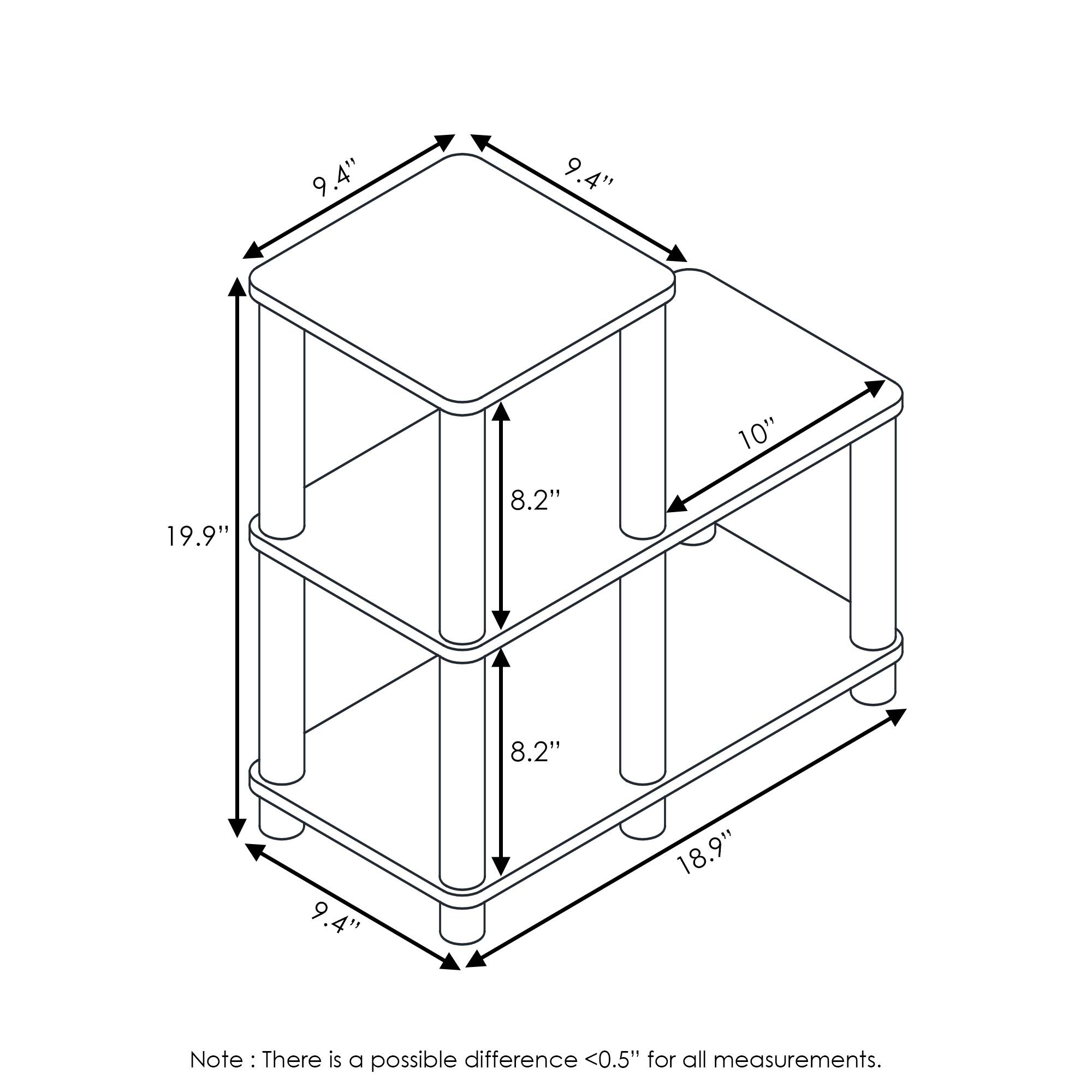 9.4" 9.4" 10" 19.9" 8.2" 8.2" 9.4" 18.9"  
Note: There is a possible difference <0.5" for all measurements.