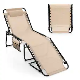 Kadyn - Outdoor Chaise Lounge Chair, Foldable Recline Lounge Chair with Adjustable Backrest and Footrest - Beige