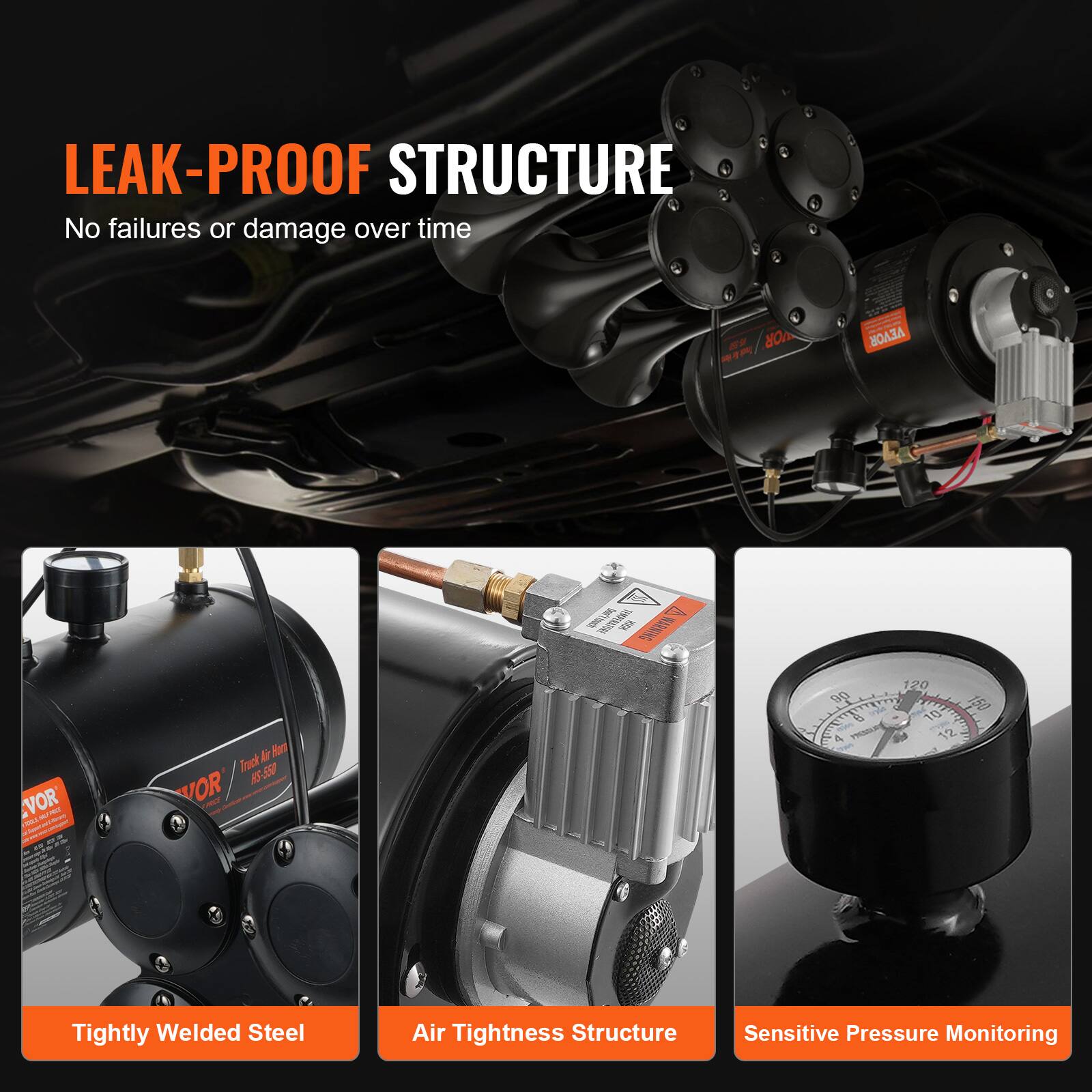 LEAK-PROOF STRUCTURE  
No failures or damage over time  

Tightly Welded Steel  
Air Tightness Structure  
Sensitive Pressure Monitoring