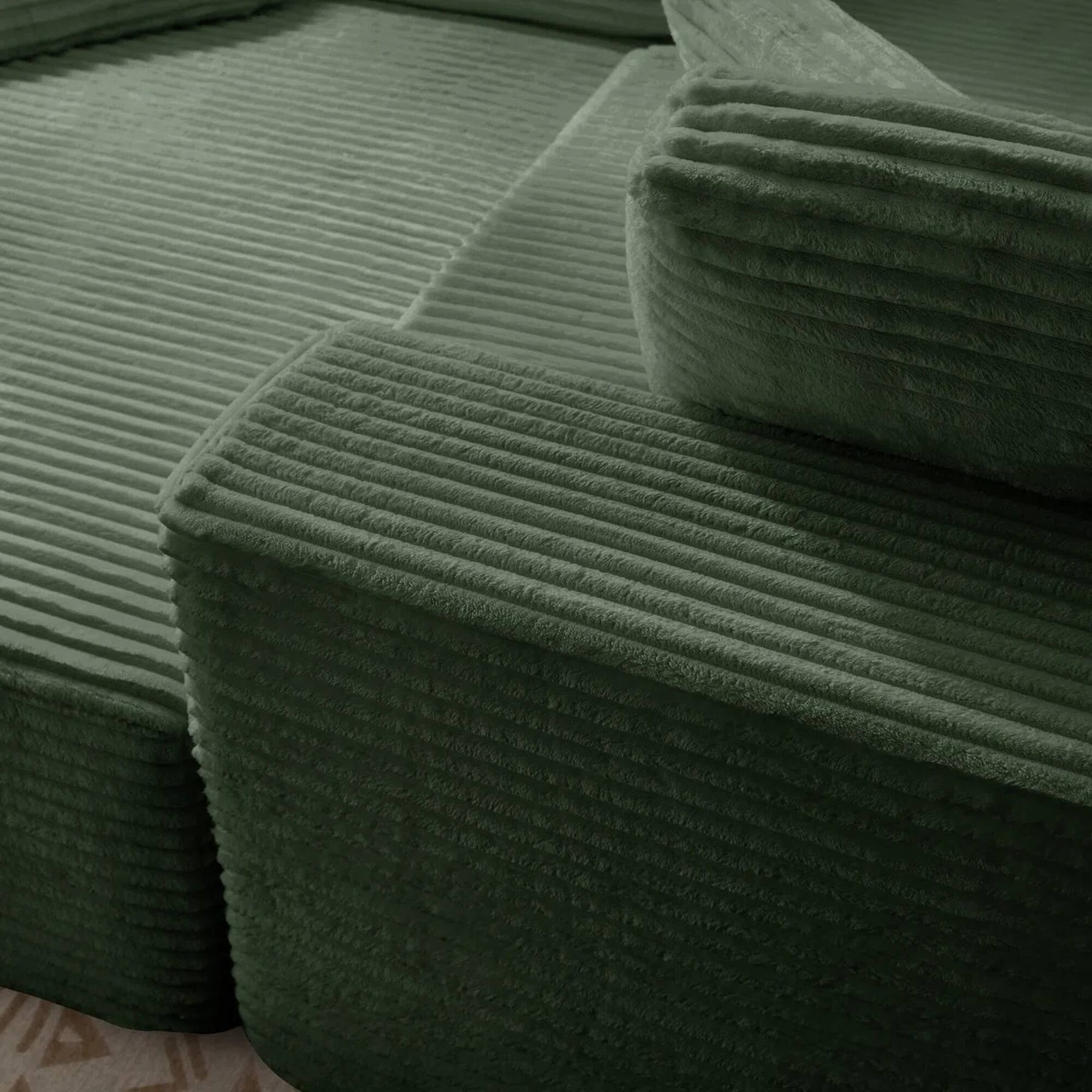 Back. Yardgrace - Oversized Corduroy Upholstered Chaise Lounge – No Assembly Required, Plush Boneless Sofa for Living Room - Green.