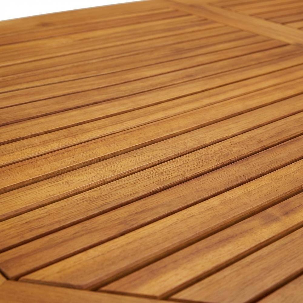 Alt View 1. Outdoor Escape - 7-Pc Outdoor Set, Oil Finish with 6 Slatted Back Chairs and Round Coffee Table - Natural Oil.