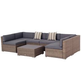 Outsunny - 7-Piece Patio Furniture Set, Outdoor Wicker Conversation Set, All Weather PE Rattan Sectional Sofa Set - Gray